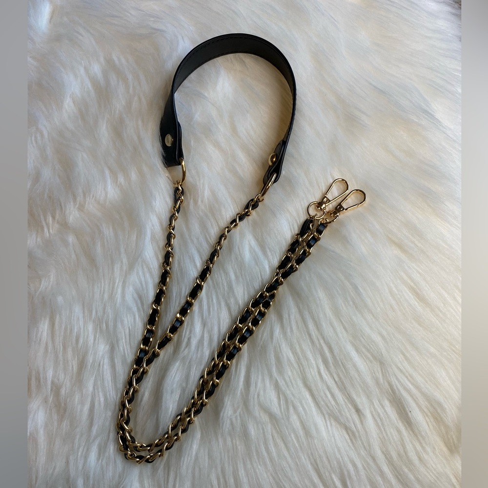 Bag Chain Strap Replacement Crossbody Handbag Purse DIY 49” Gold Black Leather